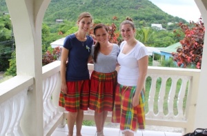 Rachel, Sam, and I dressed in a traditional Jounen Kweyol skirt. 